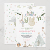 Groen, blauw en roze Waterverf Baby shower Kaart (Voorkant / Achterkant)