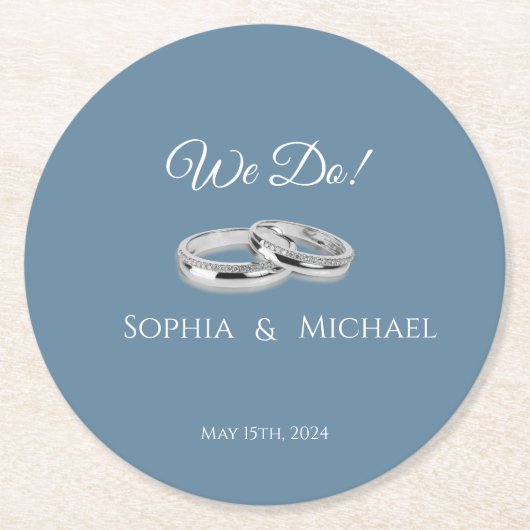 Groen Blauw en Wit-Bruiloft Papier Onderzetter (Voorkant)