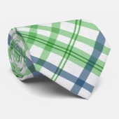 Groen Blauw en Wit Geruit Stropdas (Opgerold)