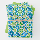 Groen, blauw en wit patroon inpakpapier vel (In situ)