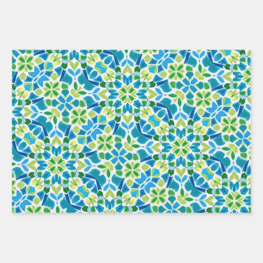 Groen, blauw en wit patroon inpakpapier vel (Voorkant)