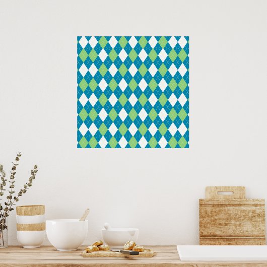 Groen blauw en wit patroon poster (Keuken)