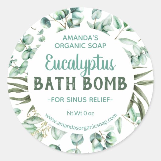 Groen Blauw Eucalyptus Geïnfundeerd Bath Bomb Labe Ronde Sticker (Voorkant)