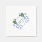 Groen Blauw Feestdagen Monogram Crest Bruiloft Servet (Voorkant)