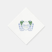 Groen Blauw Feestdagen Monogram Crest Bruiloft Servet (Hoek)