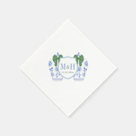 Groen Blauw Feestdagen Monogram Crest Bruiloft Servet