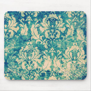 Groen Blauw Floral Damask Muismat