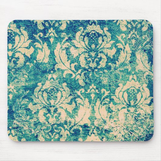  Groen Blauw Floral Damask Muismat (Voorkant)
