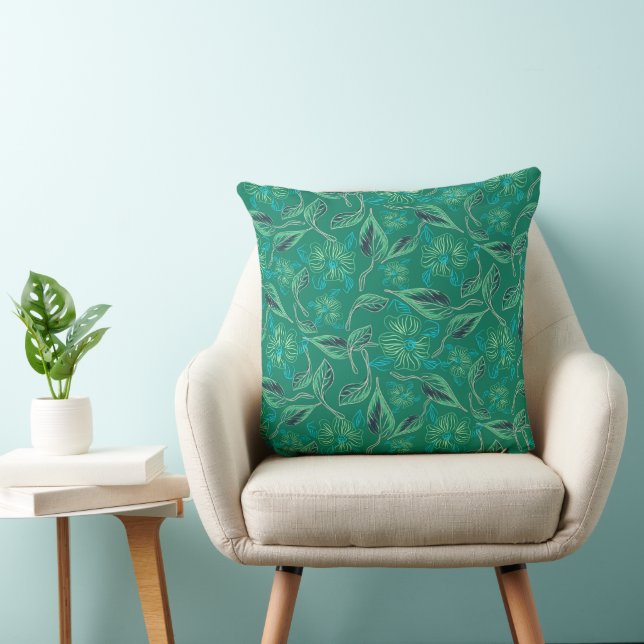 Groen blauw Floral Sierkussen (Stoel)