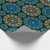 Groen blauw fractaal sacraal patroon cadeaupapier (Hoek)