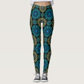 Groen blauw fractaal sacraal patroon leggings (Voorkant)
