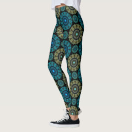 Groen blauw fractaal sacraal patroon leggings