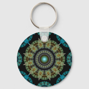 Groen blauw fractaal sacraal patroon sleutelhanger