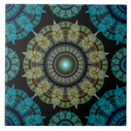 Groen blauw fractaal sacraal patroon tegeltje