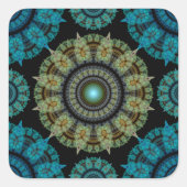 Groen blauw fractaal sacraal patroon vierkante sticker (Voorkant)