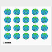 ~ Groen Blauw Fractal ~ Ronde Sticker (Vel)