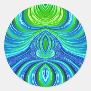 ~  Groen Blauw Fractal ~ Ronde Sticker