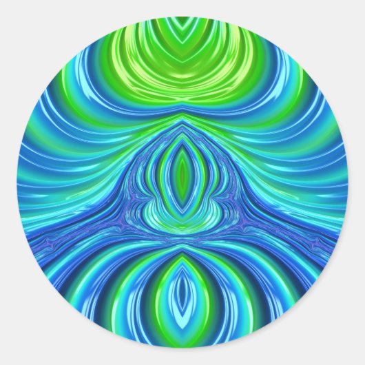 ~ Groen Blauw Fractal ~ Ronde Sticker (Voorkant)