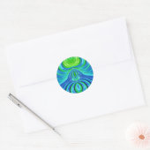 ~ Groen Blauw Fractal ~ Ronde Sticker (Envelop)