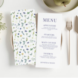 Groen blauw geel bloemenbruiloft menukaarten