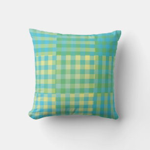 Groen Blauw Geel Geruit Patchwork Patroon Kussen