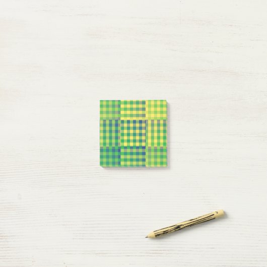 Groen Blauw Geel Geruit Patchwork Patroon Post-it® Notes (Op bureau)