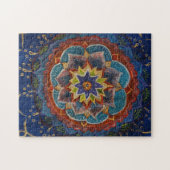 Groen, blauw, geel Mandala schilderij Legpuzzel (Horizontaal)