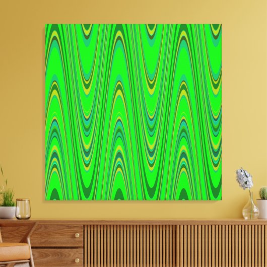 Groen Blauw Geel Modern Geometrisch Golfpatroon Canvas Afdruk (Insitu (Woonkamer))