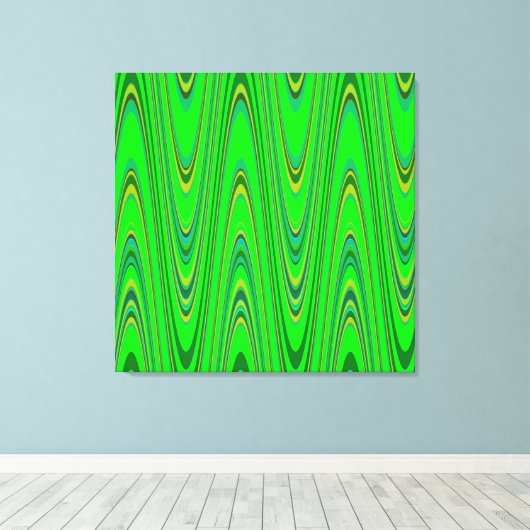 Groen Blauw Geel Modern Geometrisch Golfpatroon Canvas Afdruk (Insitu (Houten vloer))