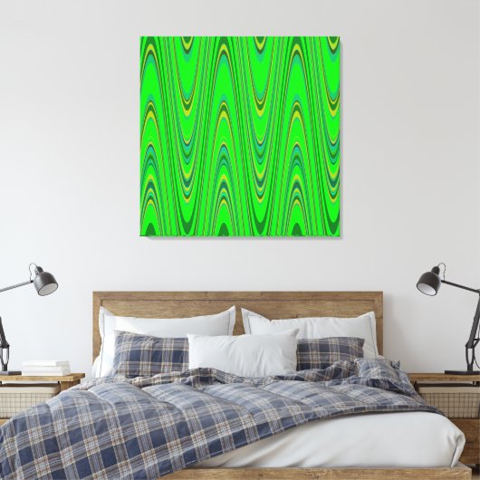 Groen Blauw Geel Modern Geometrisch Golfpatroon Canvas Afdruk (Insitu (Slaapkamer))