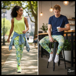 Groen Blauw Gefilterd Druk Honden Gezicht Patroon Leggings