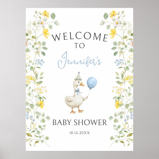 Groen Blauw Gekke Gans Baby shower Welkomstbord Poster (Voorkant)