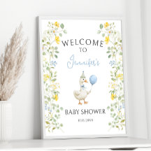 Groen Blauw Gekke Gans Baby shower Welkomstbord