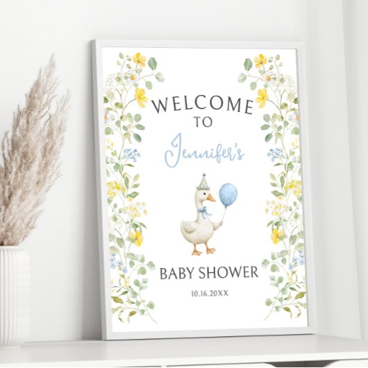 Groen Blauw Gekke Gans Baby shower Welkomstbord Poster