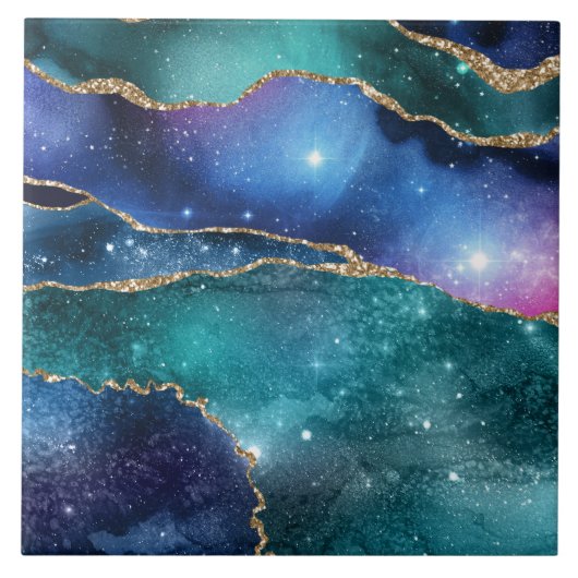 Groen blauw geo-sterrenstelsel voor gouden moderne tegeltje (Voorkant)