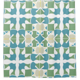 Groen Blauw Geometrie Voor Moderne Huisdecoratie Douchegordijn