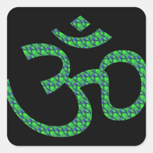 Groen blauw gepatterd Om of Aum ॐ.png Vierkante Sticker
