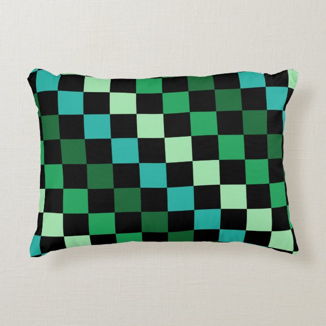 Groen blauw geruit Gingham patroon Accent Kussen (Voorkant)