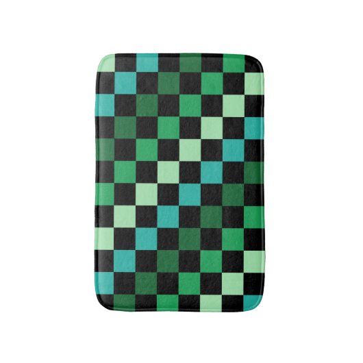 Groen blauw geruit Gingham patroon Badmat (Voorkant Verticaal)