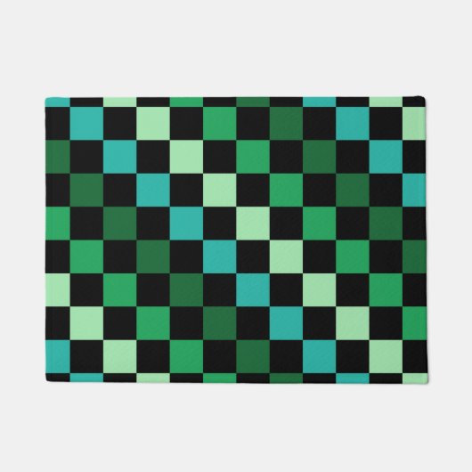 Groen blauw geruit Gingham patroon Deurmat (Voorkant)