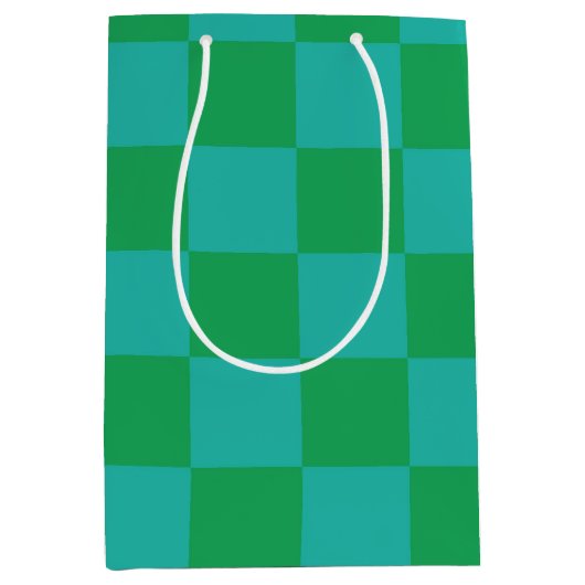 Groen blauw geruit Gingham patroon Medium Cadeauzakje (Voorkant)