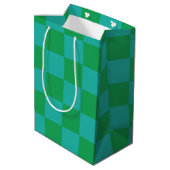 Groen blauw geruit Gingham patroon Medium Cadeauzakje (Achterkant Gekanteld)