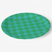 Groen blauw geruit Gingham patroon Papieren Bordje (Gekanteld)