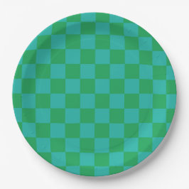 Groen blauw geruit Gingham patroon Papieren Bordje