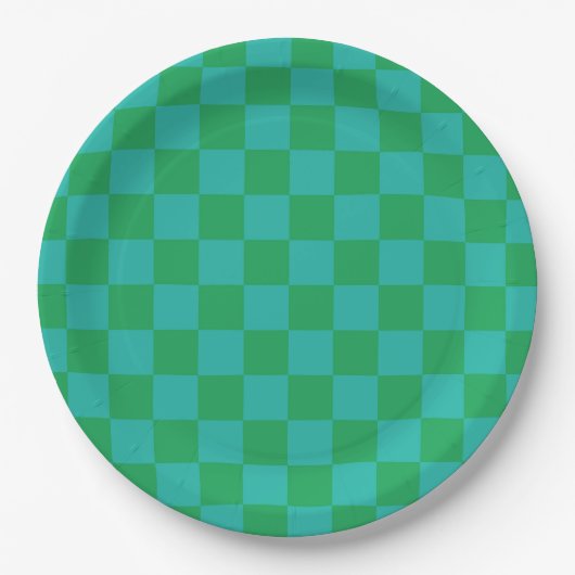 Groen blauw geruit Gingham patroon Papieren Bordje (Voorkant)