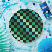 Groen blauw geruit Gingham patroon Papieren Bordje (Feest)