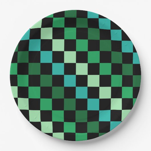 Groen blauw geruit Gingham patroon Papieren Bordje (Voorkant)