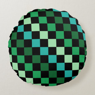 Groen Blauw Geruit Gingham Patroon Rond Kussen