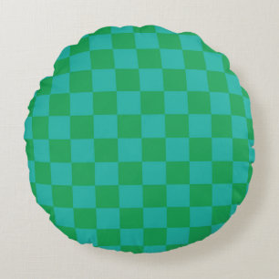Groen blauw geruit Gingham patroon Rond Kussen