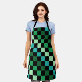 Groen blauw geruit Gingham patroon Schort (Gedragen)